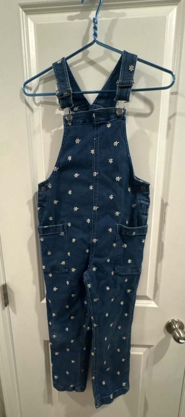 Hanna Andersson Girls Denim Daisy Embroidered Overalls